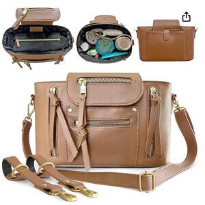 NEW 2-in-1 Mini Vegan Leather Diaper Bag - Stroller Organizer Caddy - Brown
